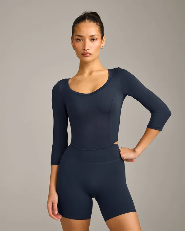 Mellow™ Motion Wide V Neck 3/4 Length Sleeve Mid Top | True Blue made by Oner Active
