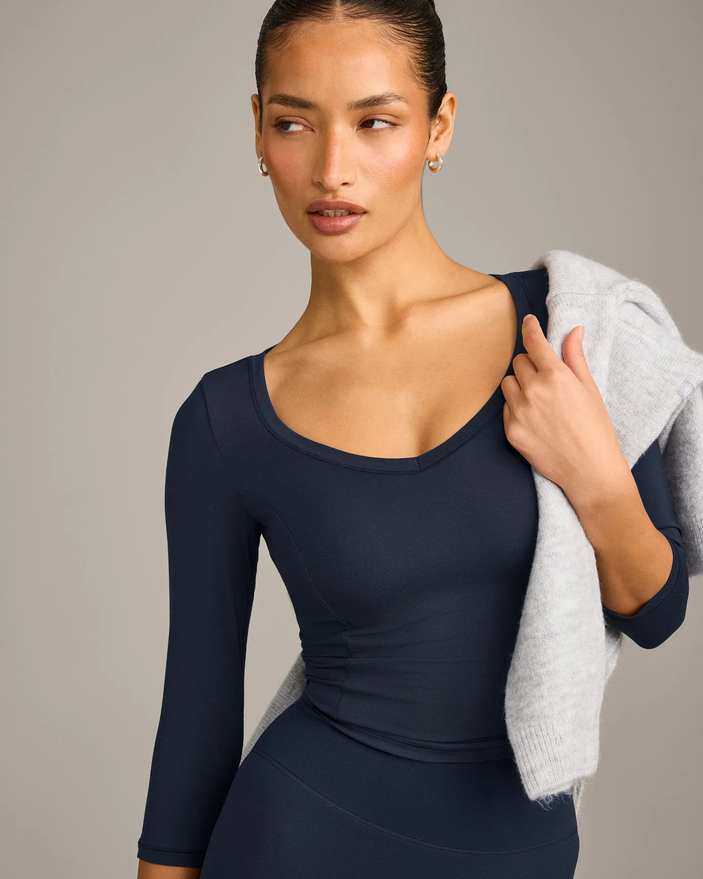 Mellow™ Motion Wide V Neck 3/4 Length Sleeve Mid Top | True Blue sold by Oner Active product image thumbnail 5