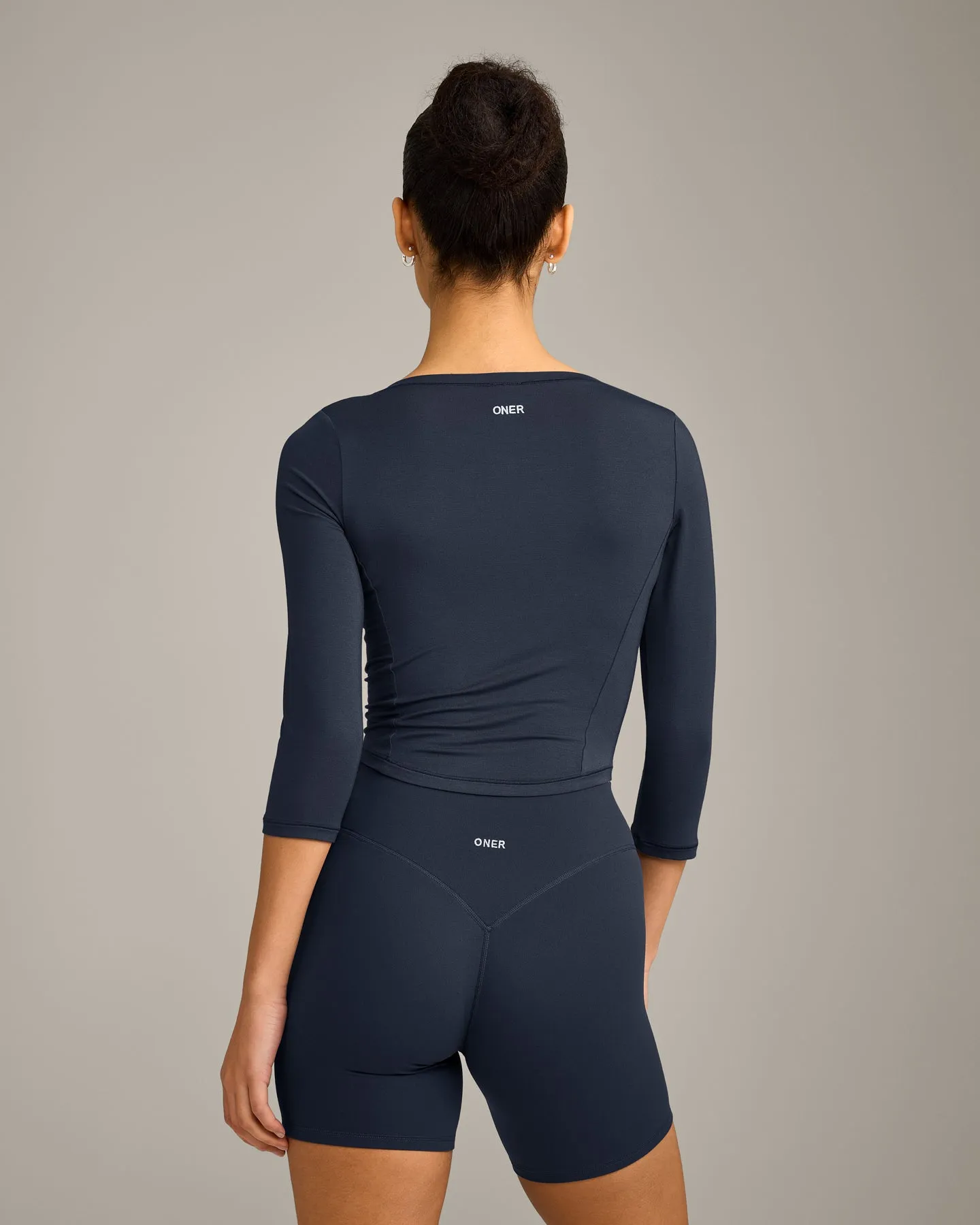 Mellow™ Motion Wide V Neck 3/4 Length Sleeve Mid Top | True Blue sold by Oner Active product image thumbnail 2