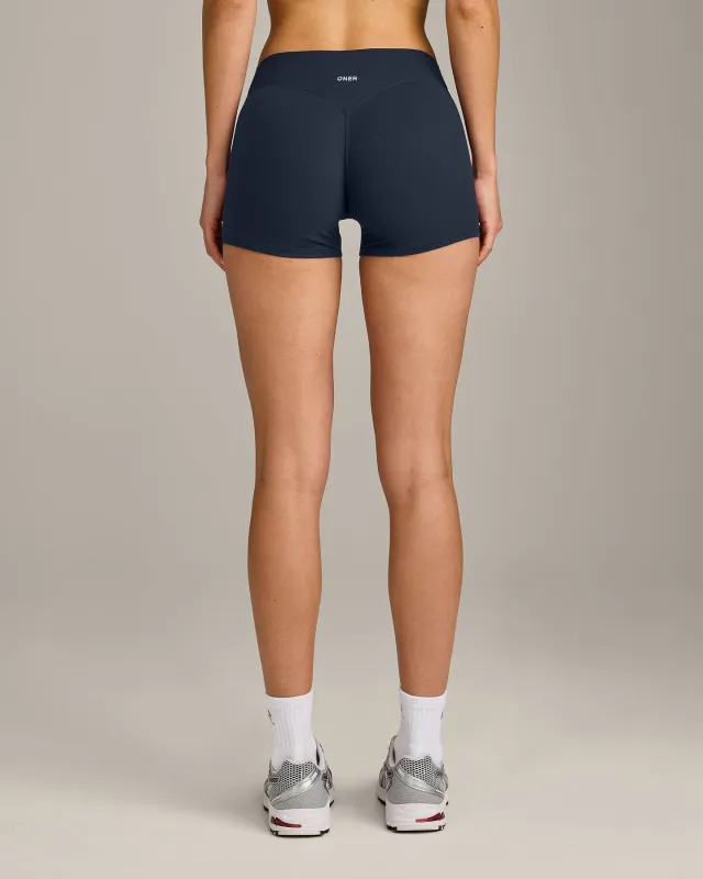 SoftMotion™ Mid Rise Shorts 4" with Grey Logo | True Blue made by Oner Active