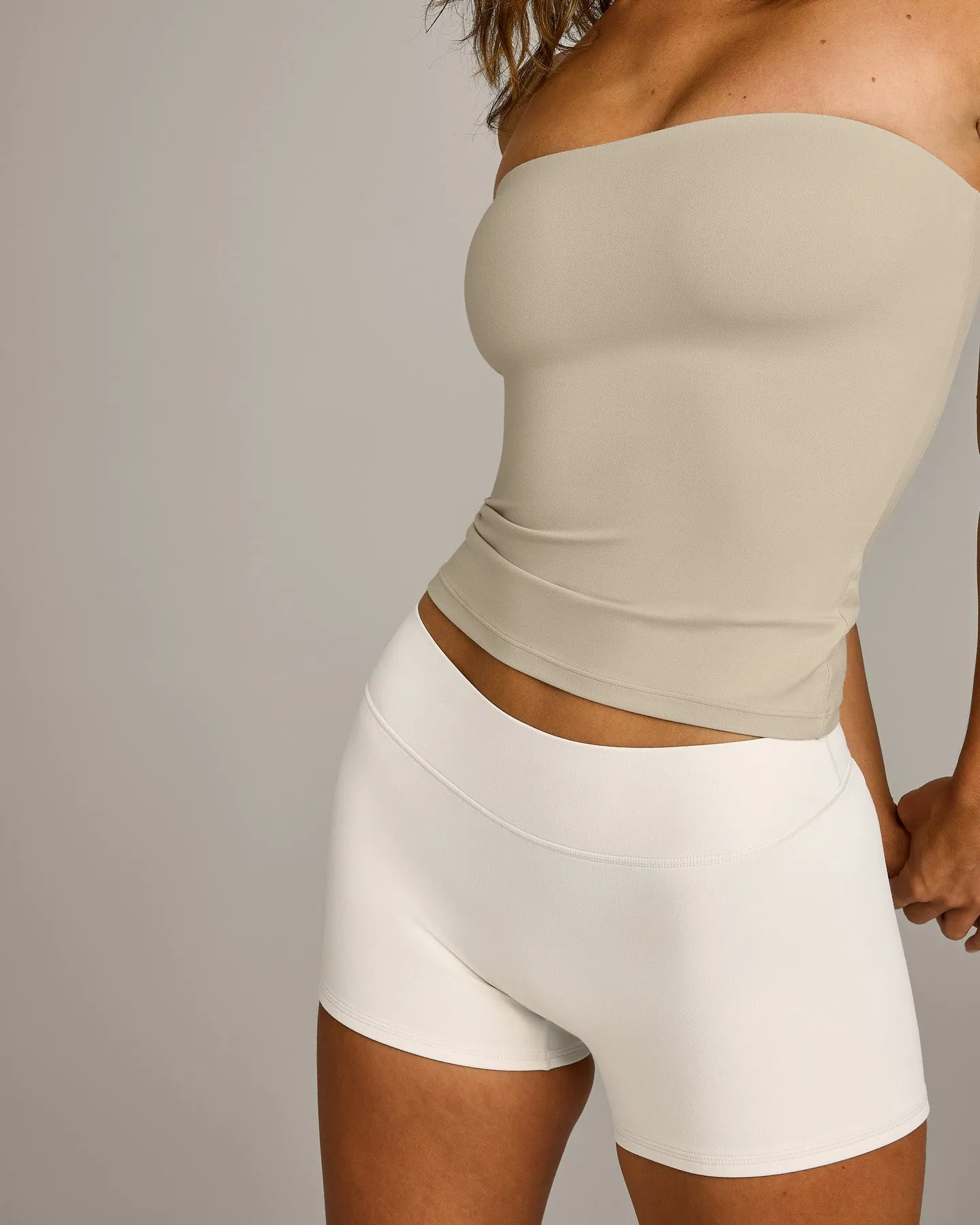 SoftMotion™ Bandeau Vest with Built in Bra Shelf with Grey Logo | Oatmeal sold by Oner Active product image thumbnail 4