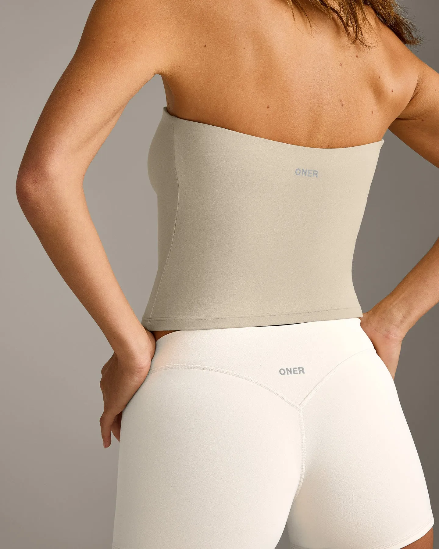 SoftMotion™ Bandeau Vest with Built in Bra Shelf with Grey Logo | Oatmeal sold by Oner Active product image thumbnail 5