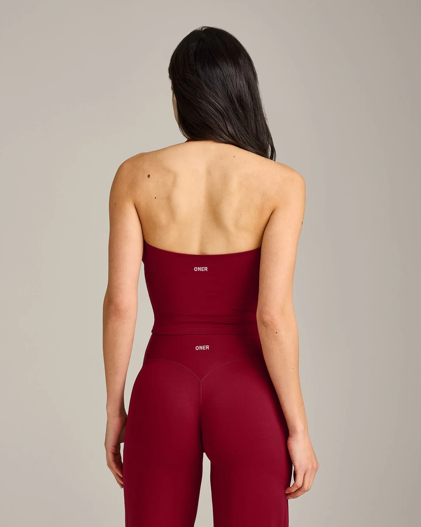 SoftMotion™ Strappy Halter Neck Mid Tank Top with Built in Bra Shelf with Gray Logo | Ruby Red sold by Oner Active product image thumbnail 2