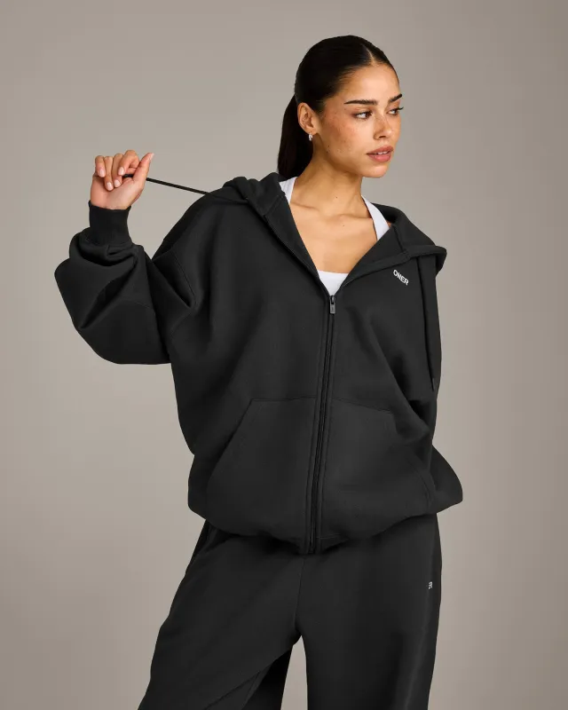 Foundations Cosy Oversized Zip Up Hoodie | Soft Black made by Oner Active