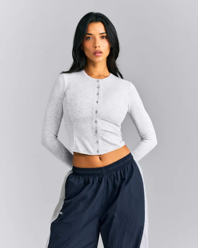 Mellow™ Rib Mid Long Sleeve Cardigan with Embroidered Logo | Light Gray Marl made by Oner Active