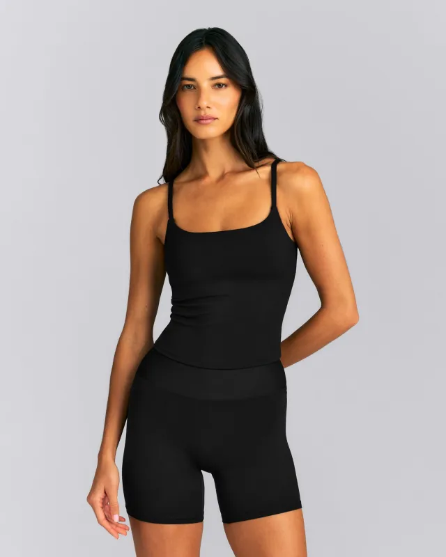 SoftMotion™ Strappy Mid Tank Top with Built in Bra Shelf New Branding | Black made by Oner Active