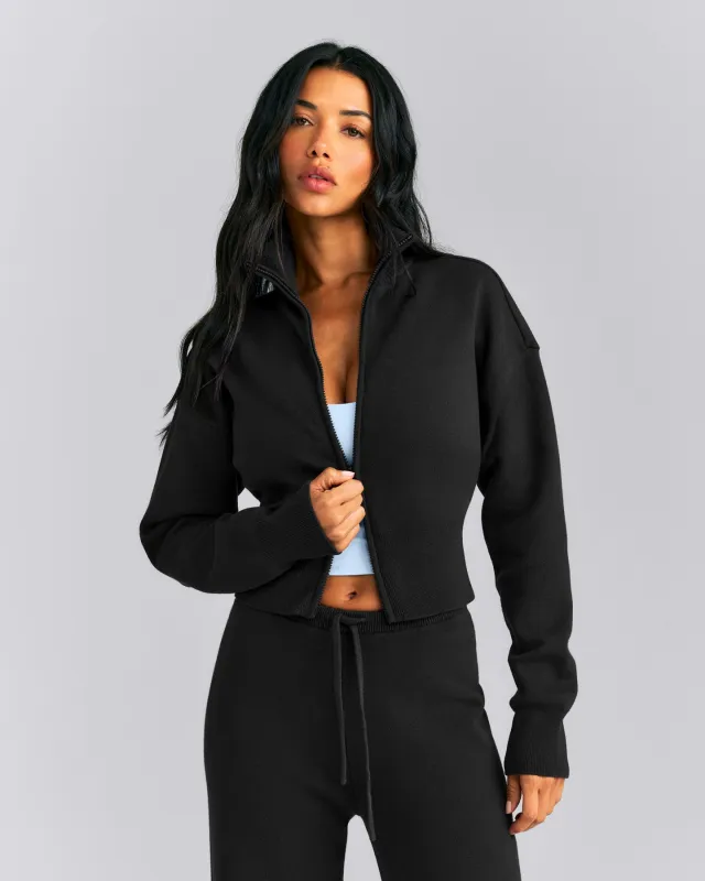 Mid Weight Cotton Knit Cardigan | Black made by Oner Active