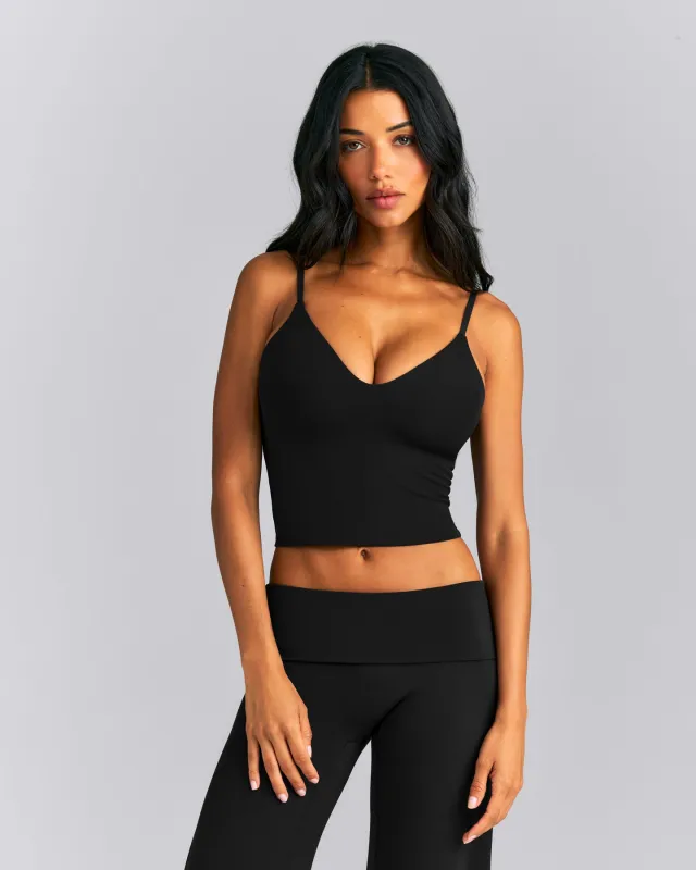 SoftMotion™ V Neck Mid Tank Top with Built in Bra Shelf New Branding | Black made by Oner Active