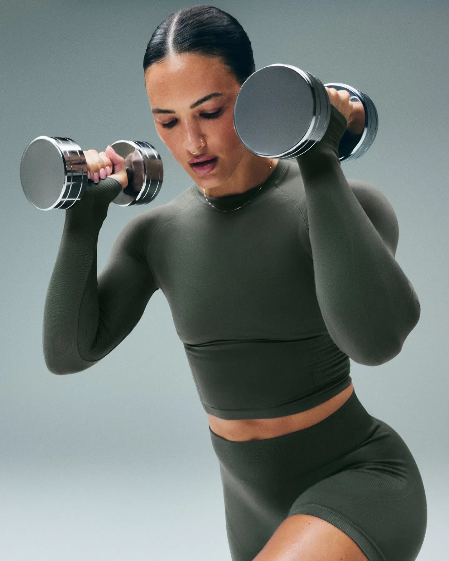Oner Seamless Fitted Long Sleeve Top | Dark Khaki sold by Oner Active product image thumbnail 2
