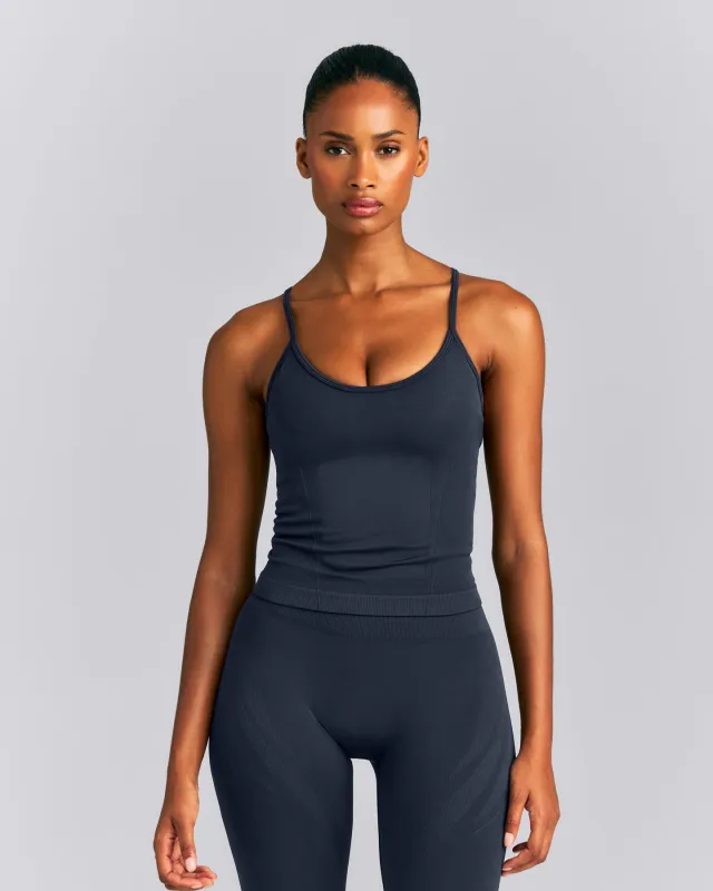 EnhanceLift™ Seamless Strappy Racer Tank Top with Built in Bra | True Blue made by Oner Active