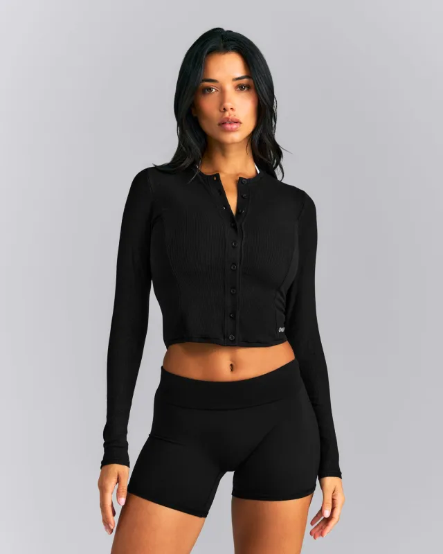 Mellow™ Rib Mid Long Sleeve Cardigan | Black made by Oner Active