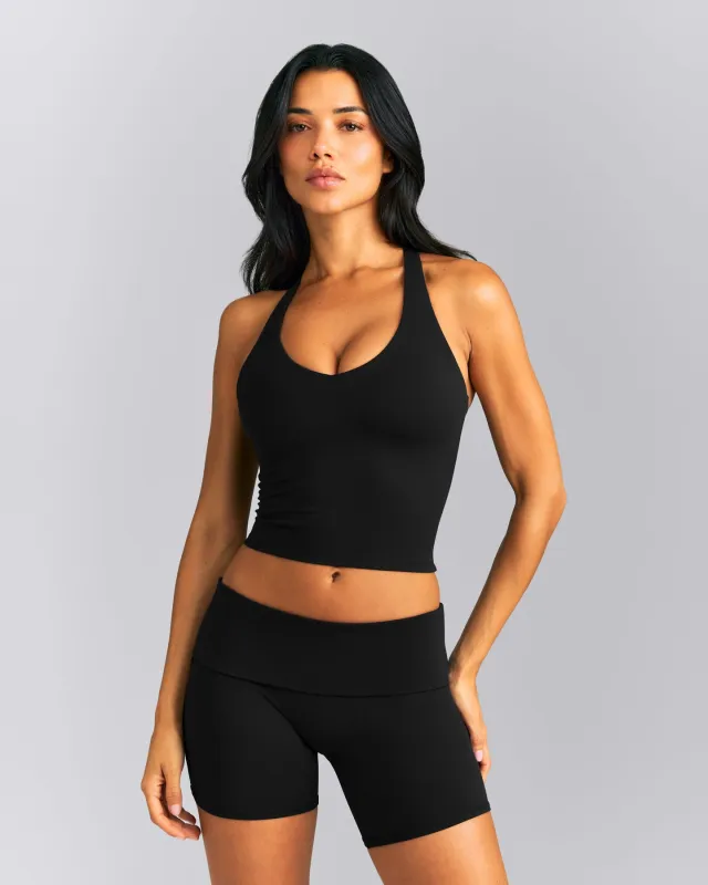 SoftMotion™ Racer Back Mid Tank Top with Built in Bra Shelf | Black made by Oner Active