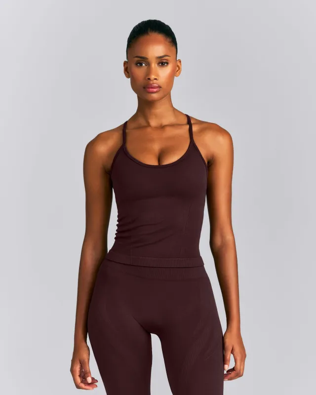 EnhanceLift™ Seamless Strappy Racer Tank Top with Built in Bra | Plum Brown made by Oner Active