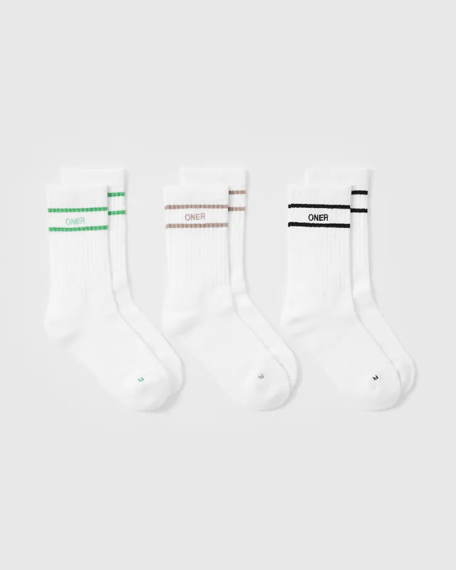 Varsity Crew Socks 3 Pack | White/Jade/Sandstone/Black sold by Oner Active
