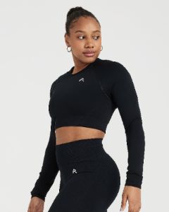 Classic Seamless 2.0 Long Sleeve Crop Top | Black Marl sold by Oner Active