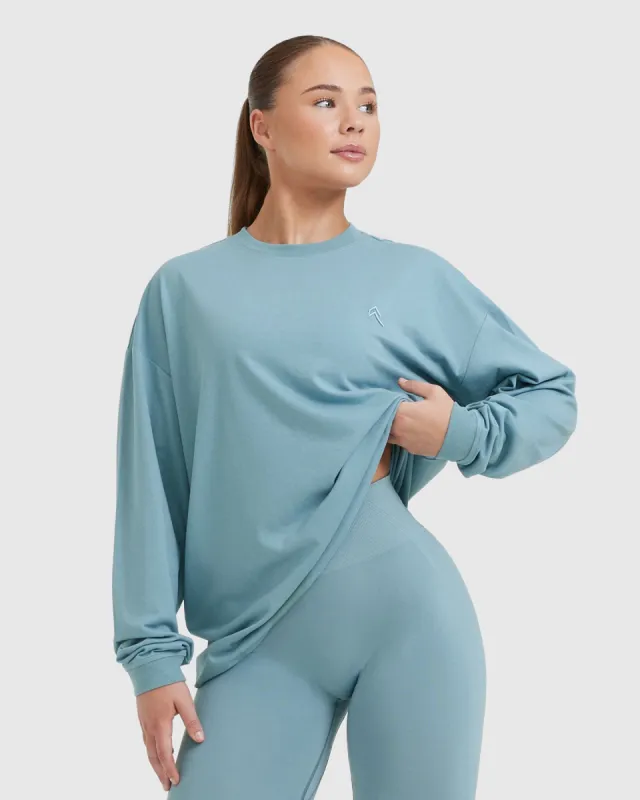 Classic Oversized Lightweight Long Sleeve Top | Steel Blue sold by Oner Active