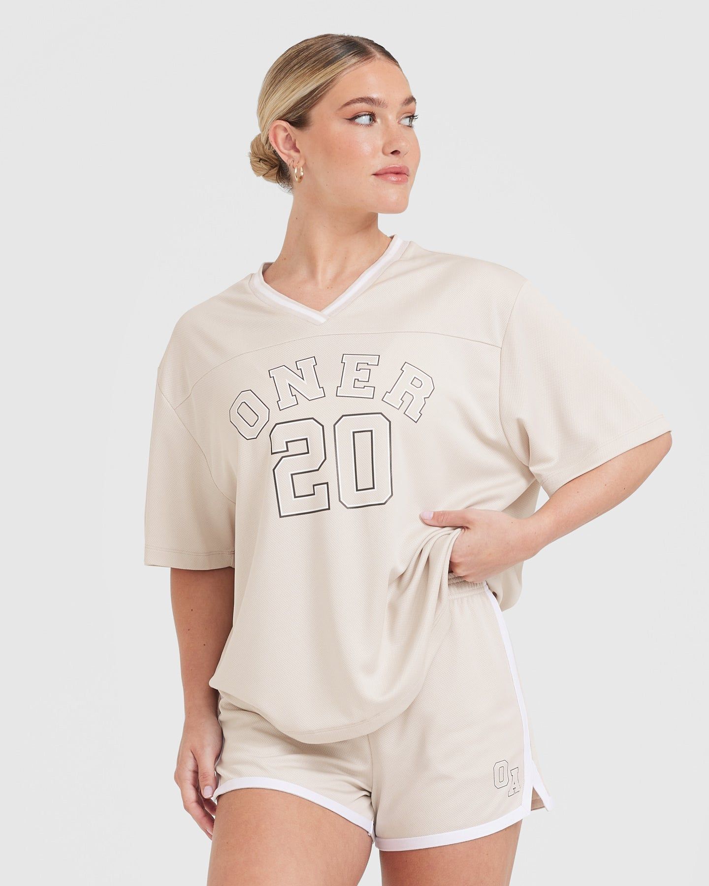 Varsity V-Neck Short Sleeve T-shirt | Sand sold by Oner Active