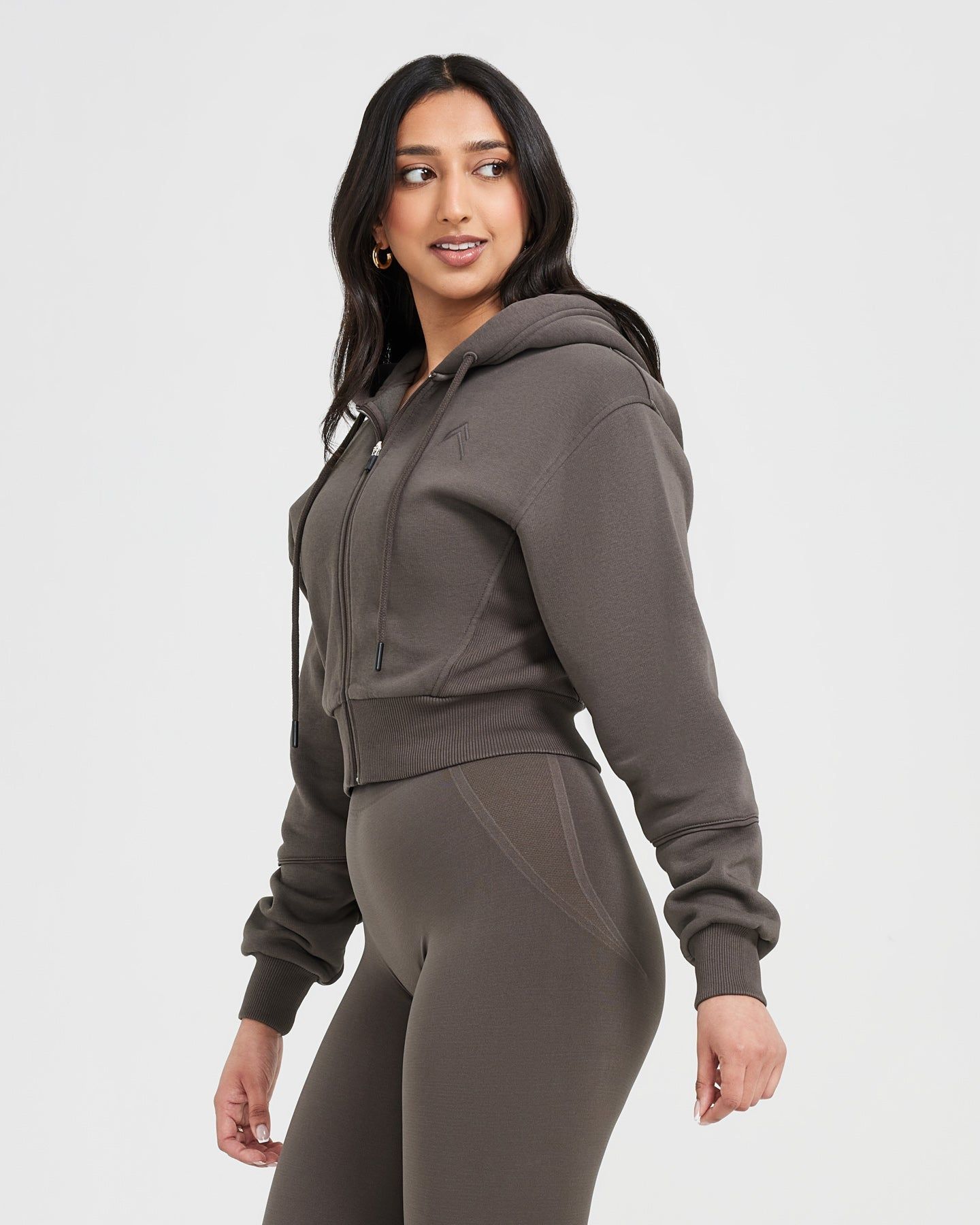 Classic Lounge Cropped Zip Through Hoodie | Deep Taupe sold by Oner Active product image thumbnail 3