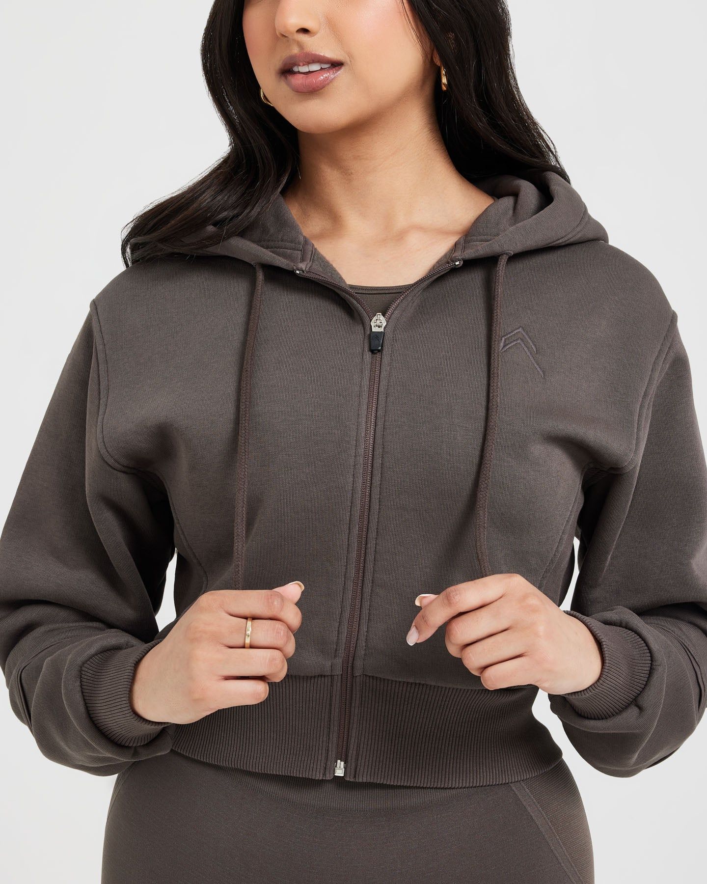 Classic Lounge Cropped Zip Through Hoodie | Deep Taupe sold by Oner Active product image thumbnail 4