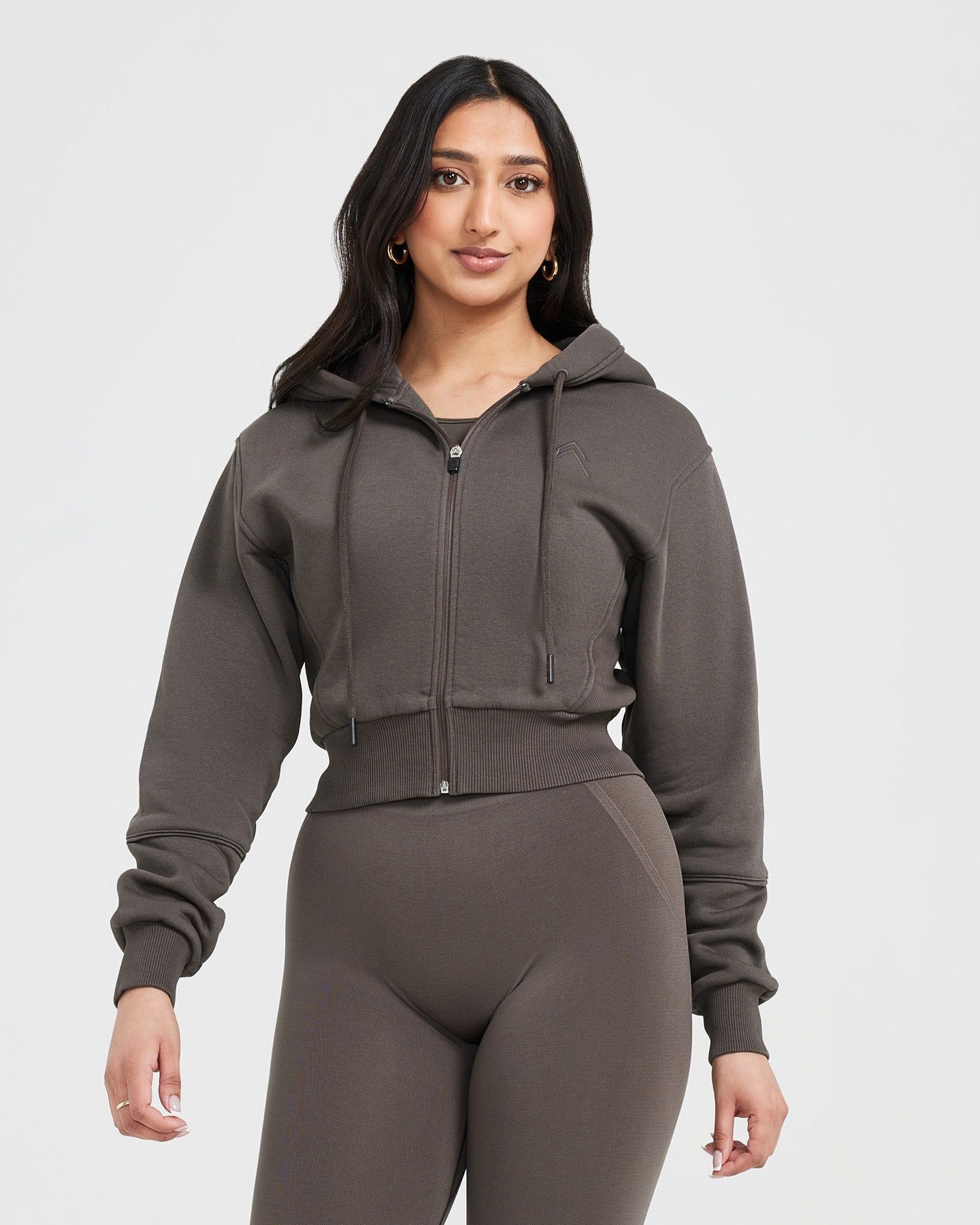 Classic Lounge Cropped Zip Through Hoodie | Deep Taupe sold by Oner Active