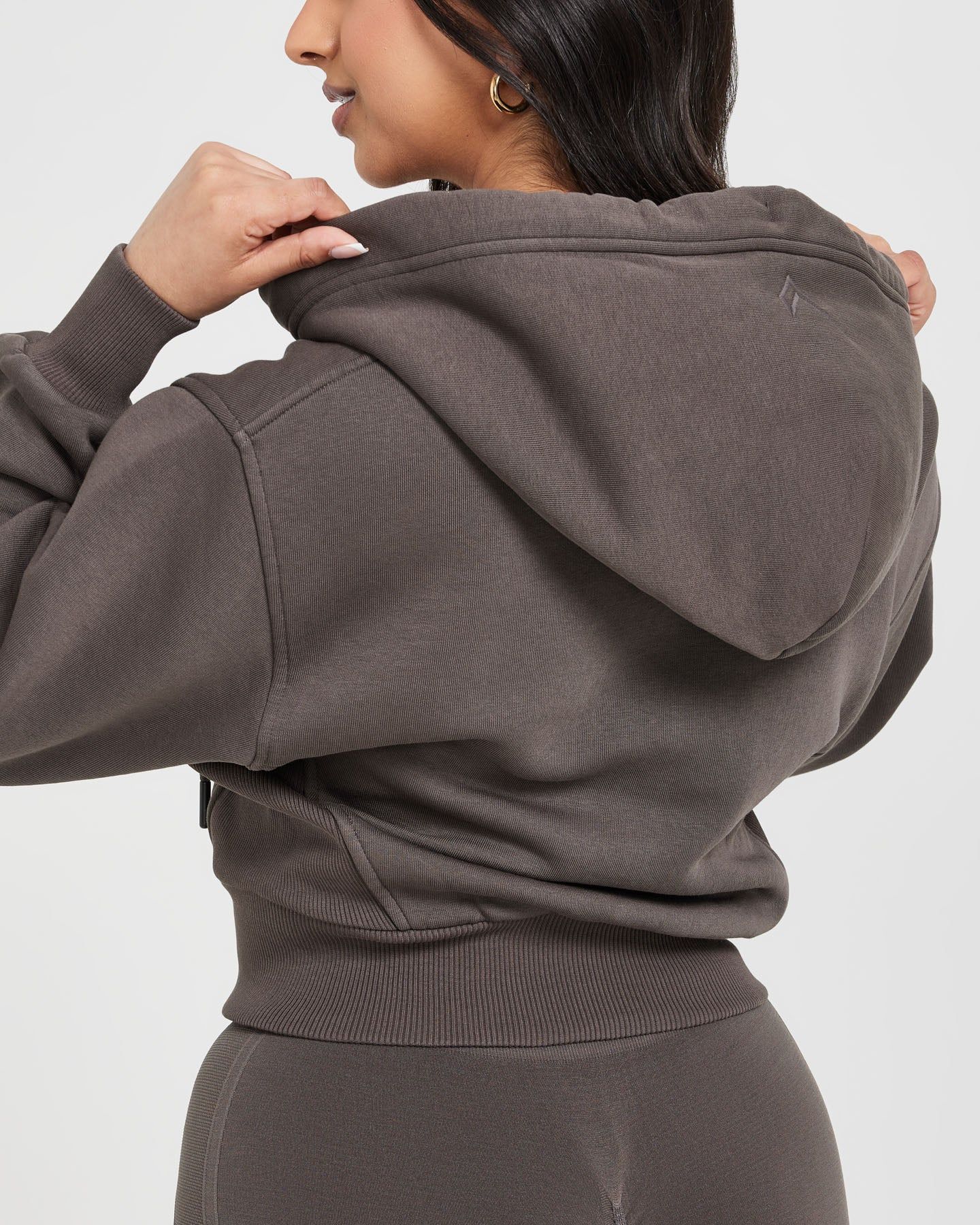 Classic Lounge Cropped Zip Through Hoodie | Deep Taupe sold by Oner Active product image thumbnail 5