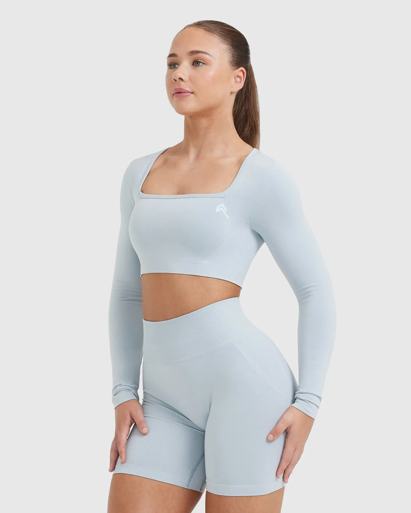 Effortless Square Neck Crop Long Sleeve Top | Ice Blue sold by Oner Active product image thumbnail 3