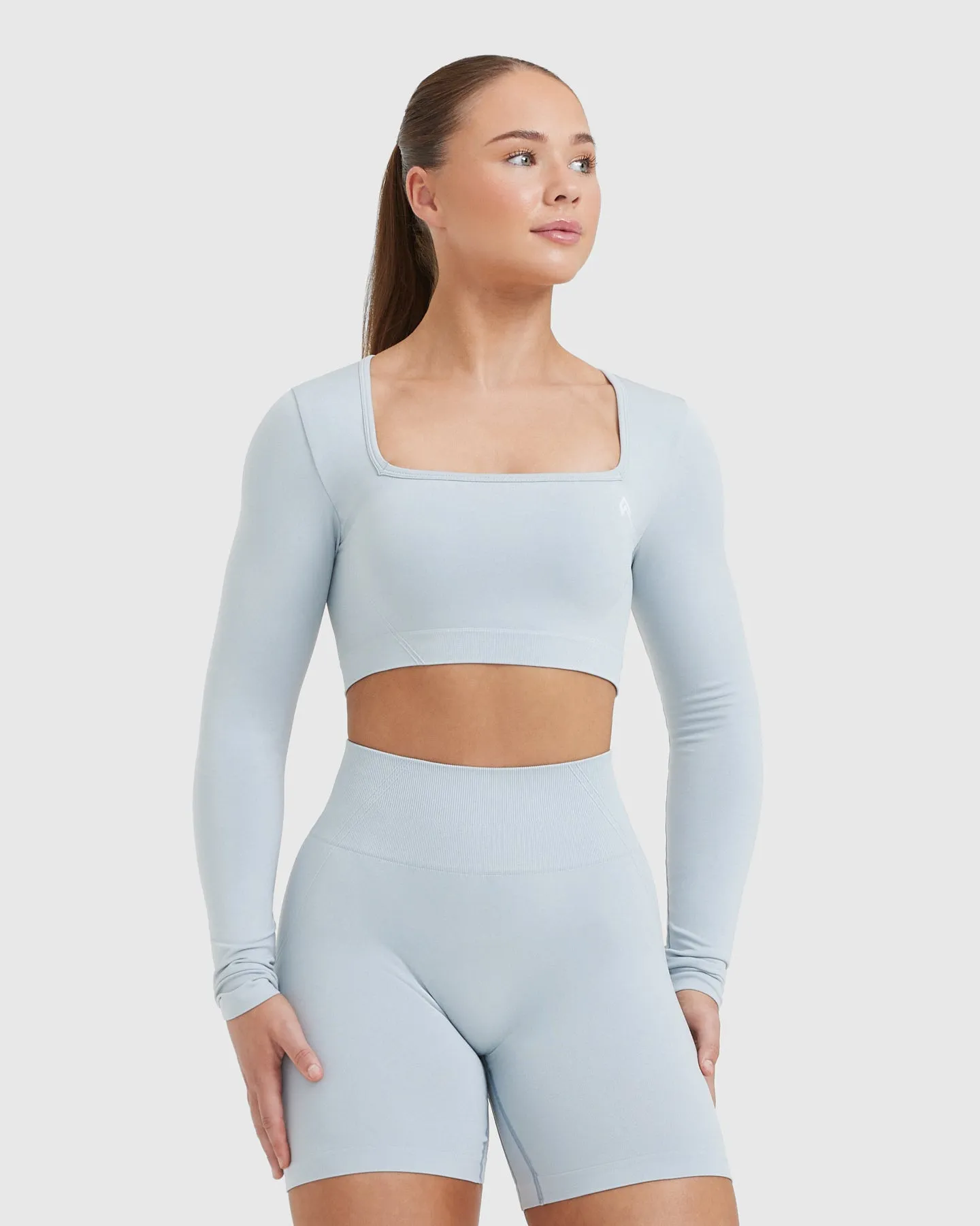 Effortless Square Neck Crop Long Sleeve Top | Ice Blue sold by Oner Active