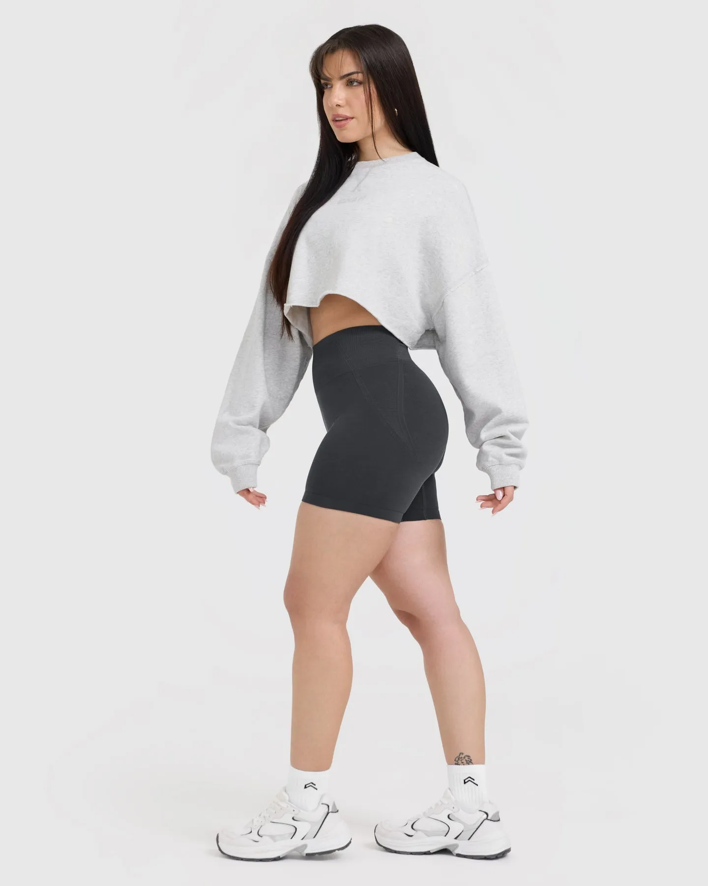 Raw Lounge Crop Sweatshirt | Light Grey Marl sold by Oner Active product image thumbnail 3