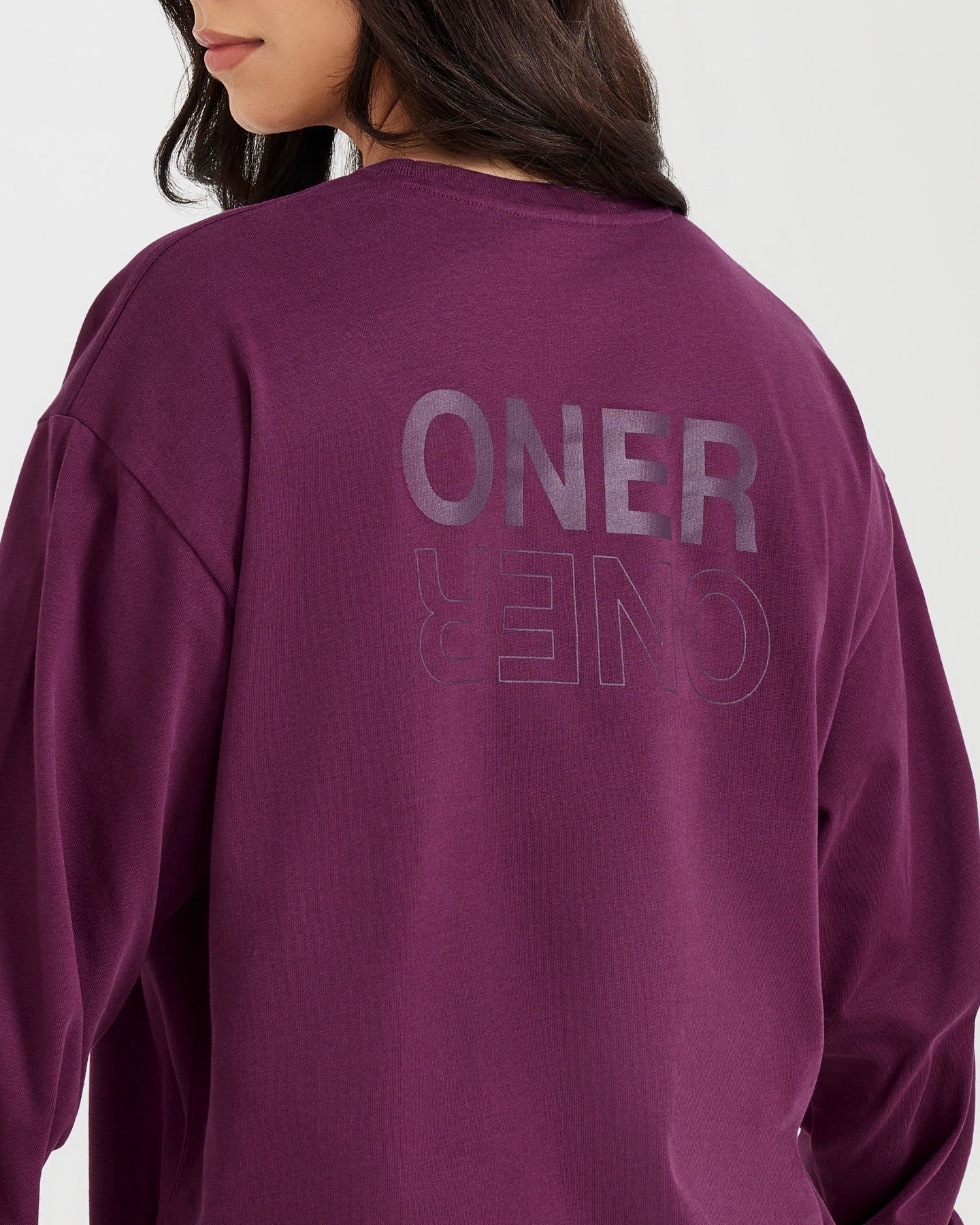 Classic Mirror Graphic Oversized Long Sleeve Top | Washed Ripe Fig sold by Oner Active product image thumbnail 5