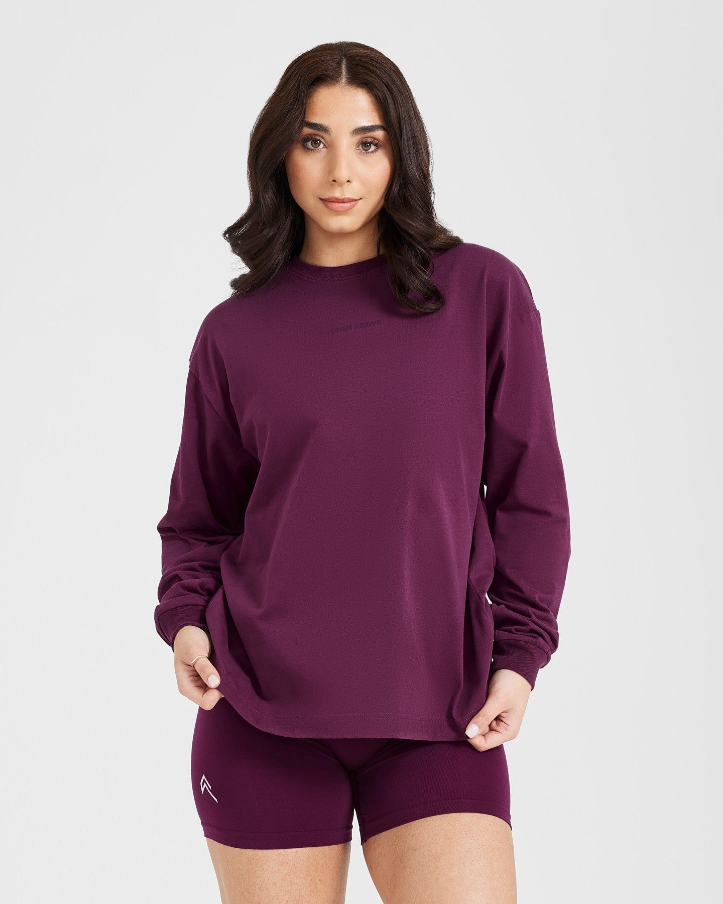 Classic Mirror Graphic Oversized Long Sleeve Top | Washed Ripe Fig sold by Oner Active