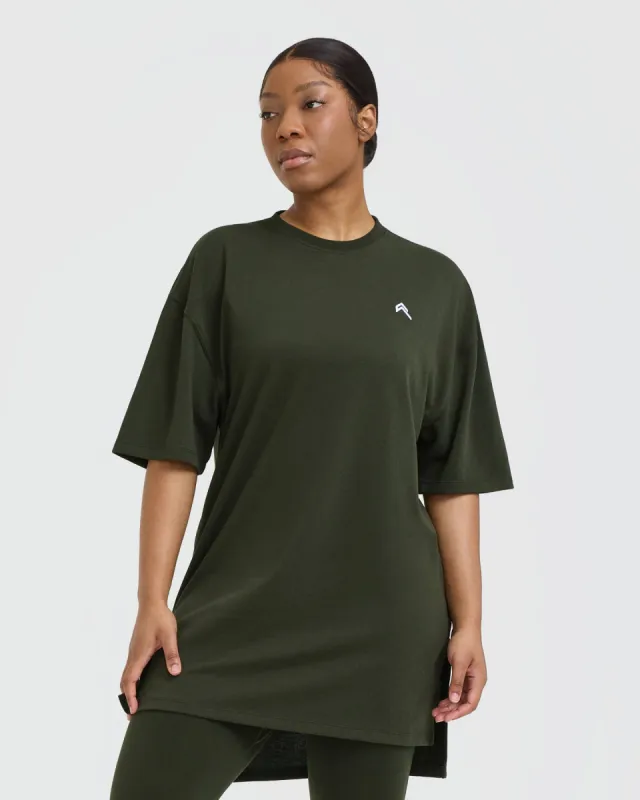 Classic Oversized Longline T-Shirt | Khaki sold by Oner Active