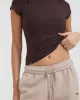 Mellow Rib Mock Neck T-Shirt | Plum Brown sold by Oner Active