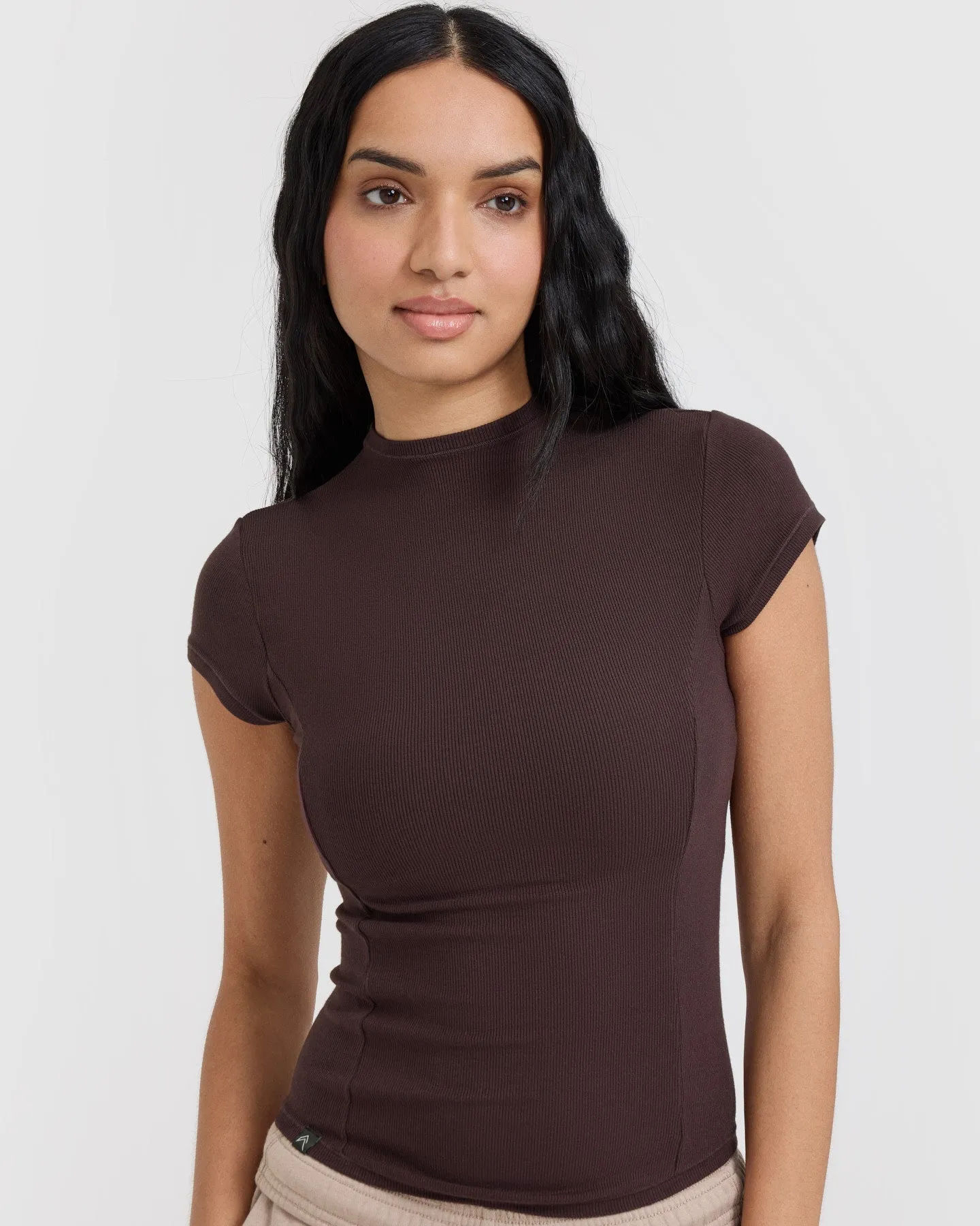 Mellow Rib Mock Neck T-Shirt | Plum Brown sold by Oner Active product image thumbnail 4