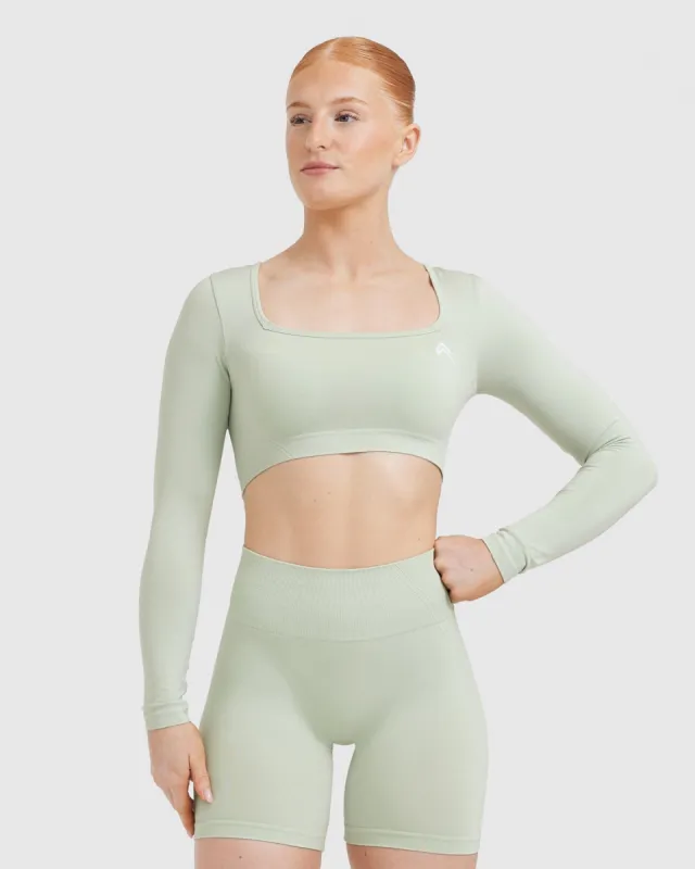 Effortless Square Neck Crop Long Sleeve Top | Tea Green sold by Oner Active