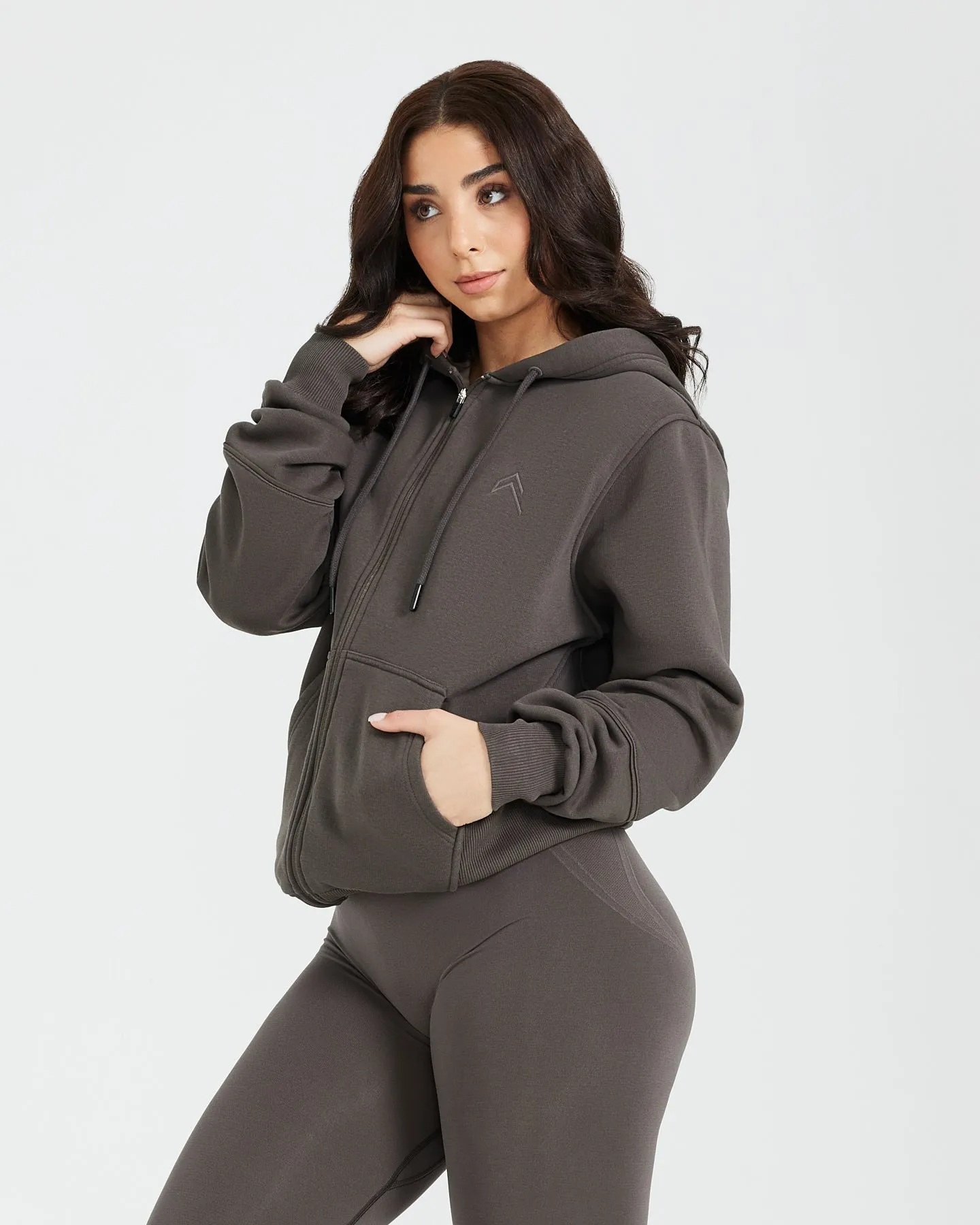 Classic Lounge Oversized Zip Through Hoodie | Deep Taupe sold by Oner Active product image thumbnail 3