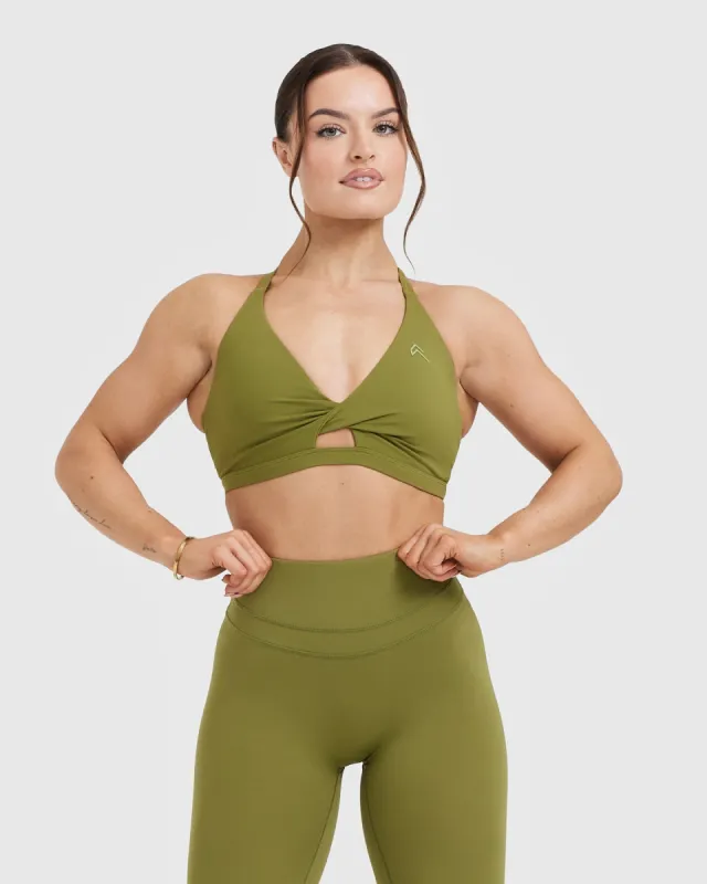 Unified Twist Sports Bra | Olive Green sold by Oner Active