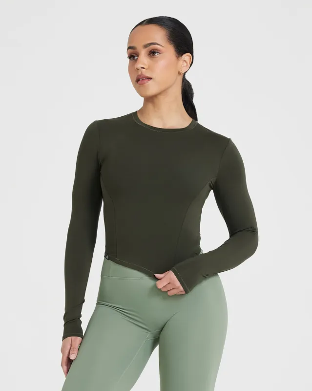 Mellow Soft Mid Long Sleeve Top | Khaki sold by Oner Active
