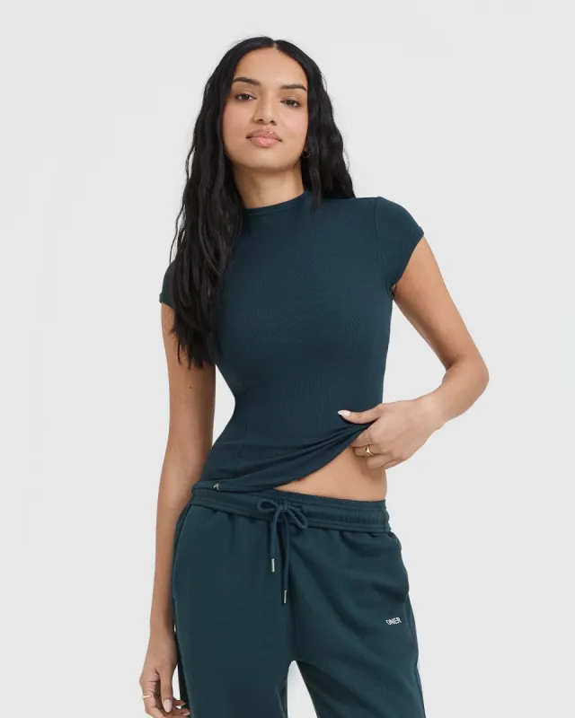 Mellow Rib Mock Neck T-Shirt | Oil Blue sold by Oner Active