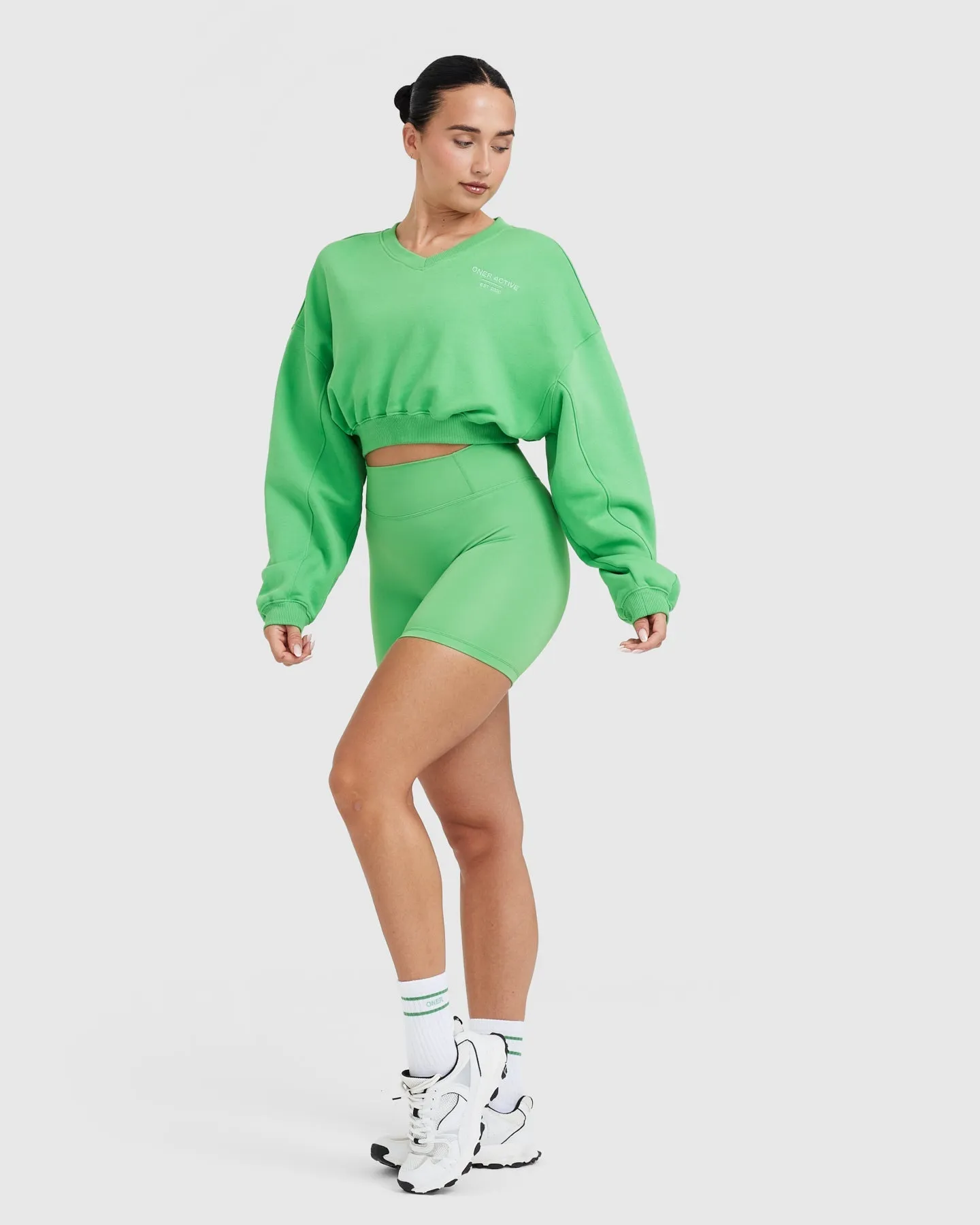 All Day Est 2020 Crop V-Neck Sweatshirt | Jade sold by Oner Active product image thumbnail 3