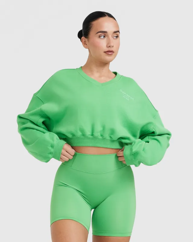 All Day Est 2020 Crop V-Neck Sweatshirt | Jade sold by Oner Active