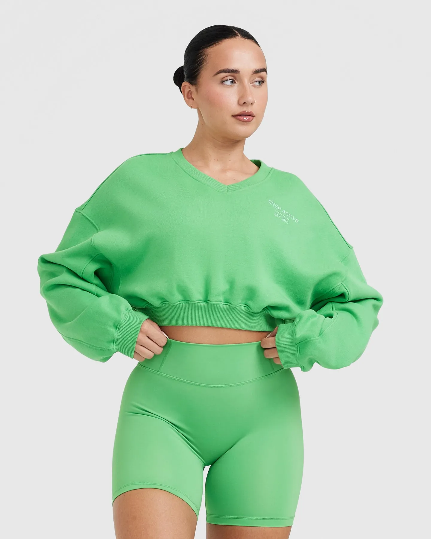All Day Est 2020 Crop V-Neck Sweatshirt | Jade sold by Oner Active