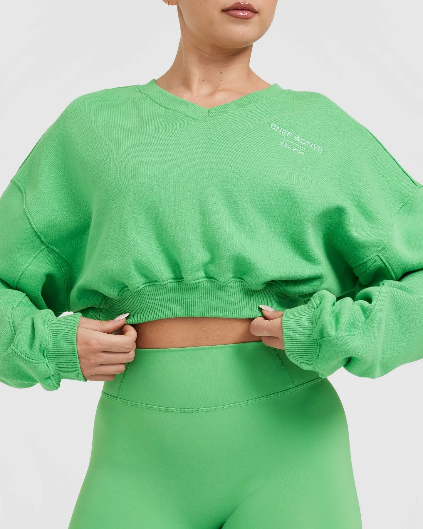 All Day Est 2020 Crop V-Neck Sweatshirt | Jade sold by Oner Active product image thumbnail 5