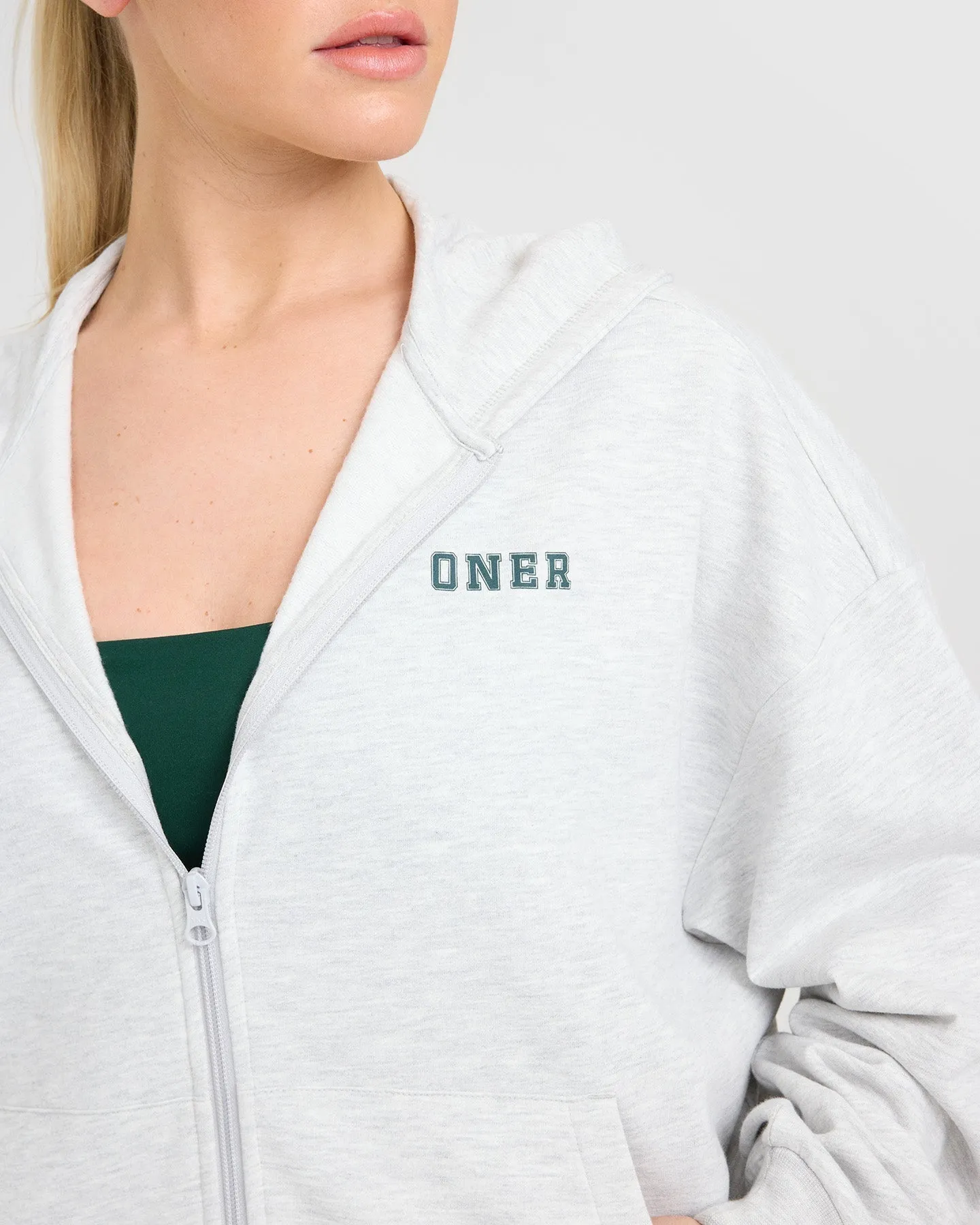 Lightweight Zip Through Hoodie with Printed Logo | Light Grey Marl sold by Oner Active product image thumbnail 4