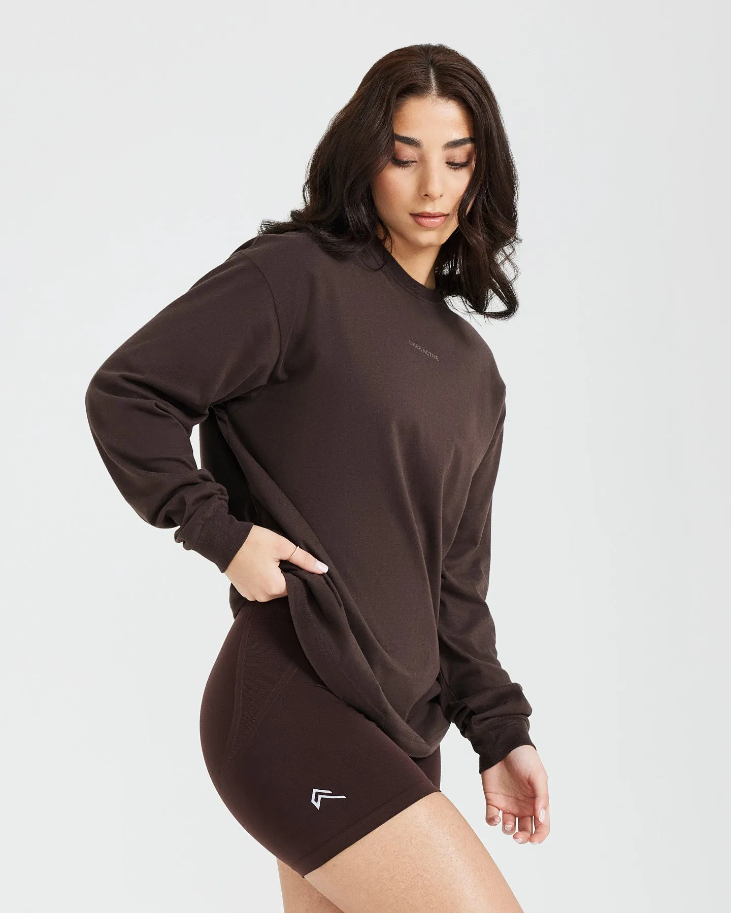 Classic Mirror Graphic Oversized Long Sleeve Top | Washed 70% Cocoa sold by Oner Active product image thumbnail 3