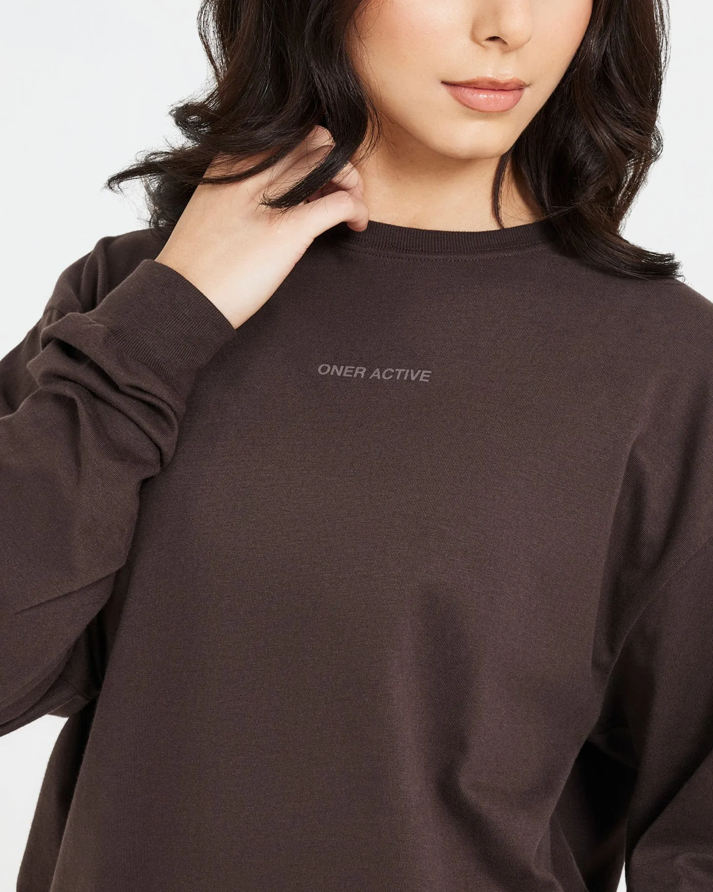 Classic Mirror Graphic Oversized Long Sleeve Top | Washed 70% Cocoa sold by Oner Active product image thumbnail 4