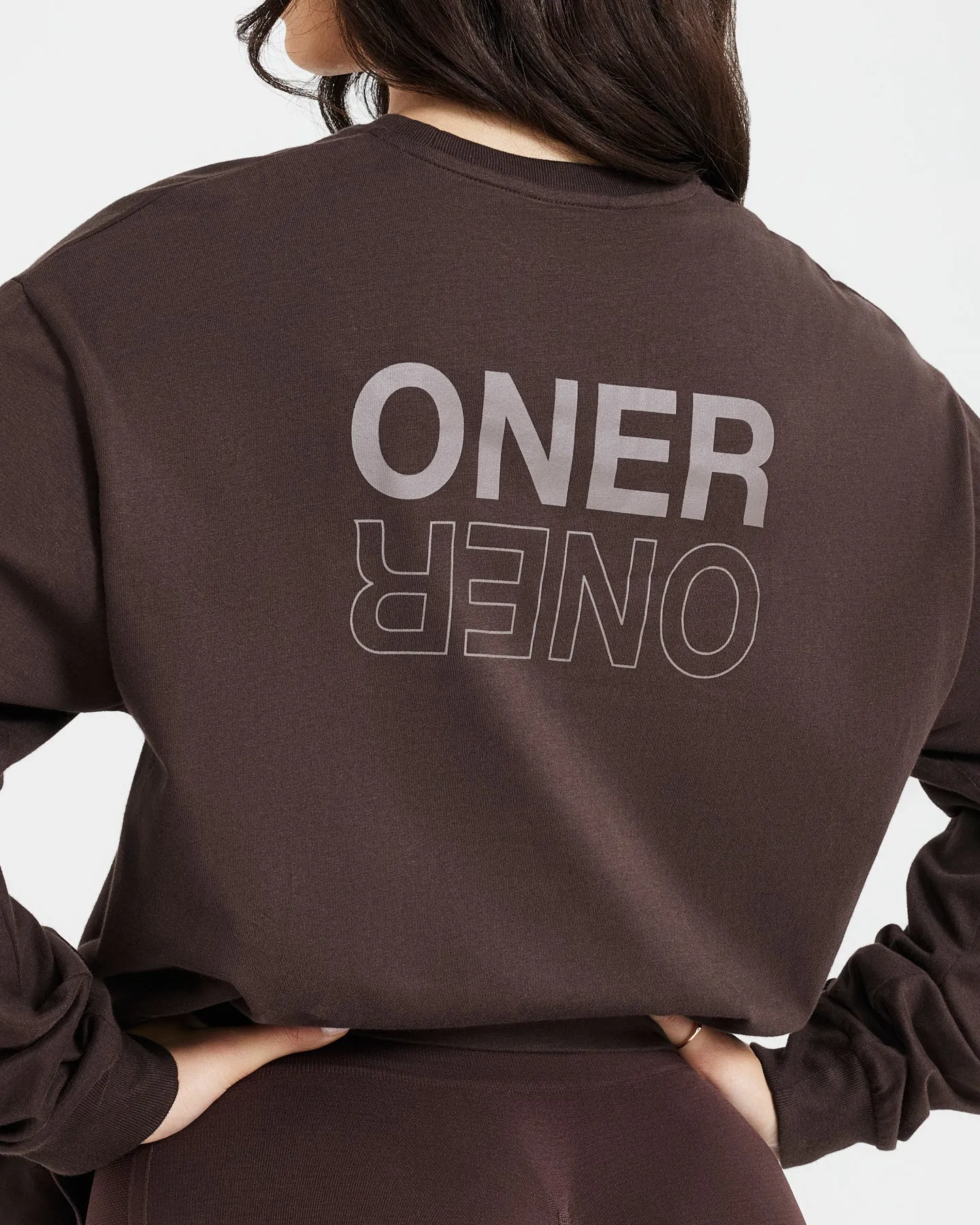 Classic Mirror Graphic Oversized Long Sleeve Top | Washed 70% Cocoa sold by Oner Active product image thumbnail 5