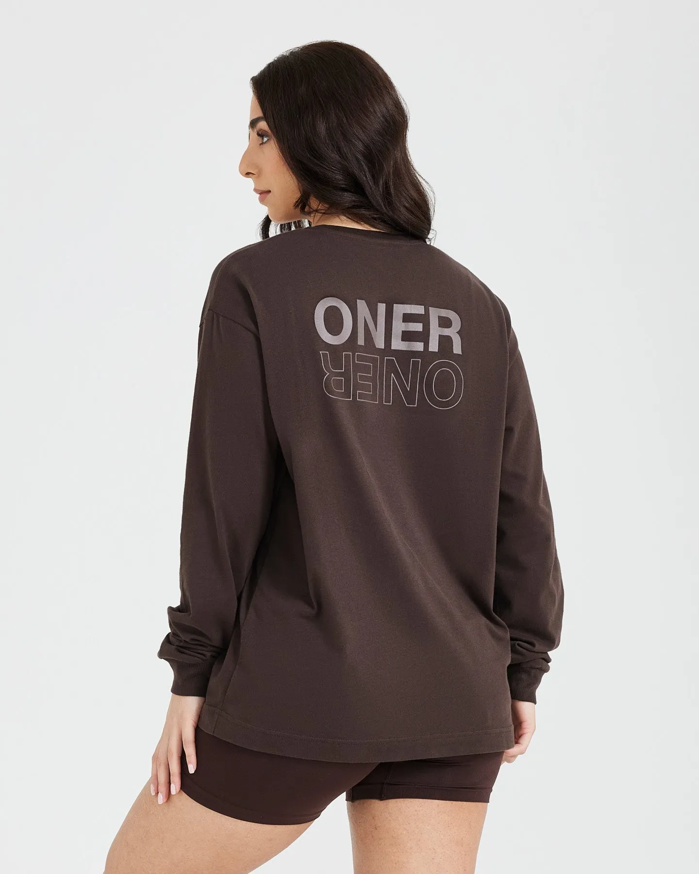 Classic Mirror Graphic Oversized Long Sleeve Top | Washed 70% Cocoa sold by Oner Active product image thumbnail 2