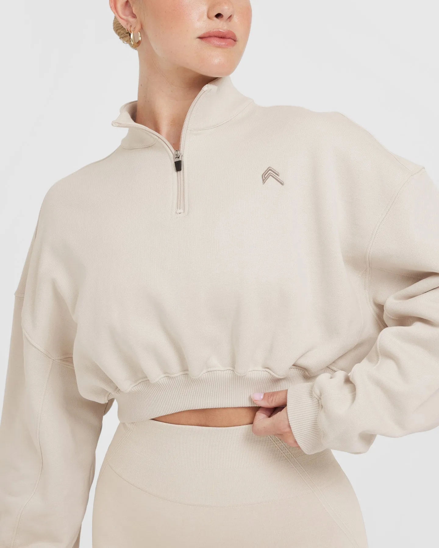 All Day Lightweight Crop 1/4 Zip Sweatshirt | Sand sold by Oner Active product image thumbnail 4
