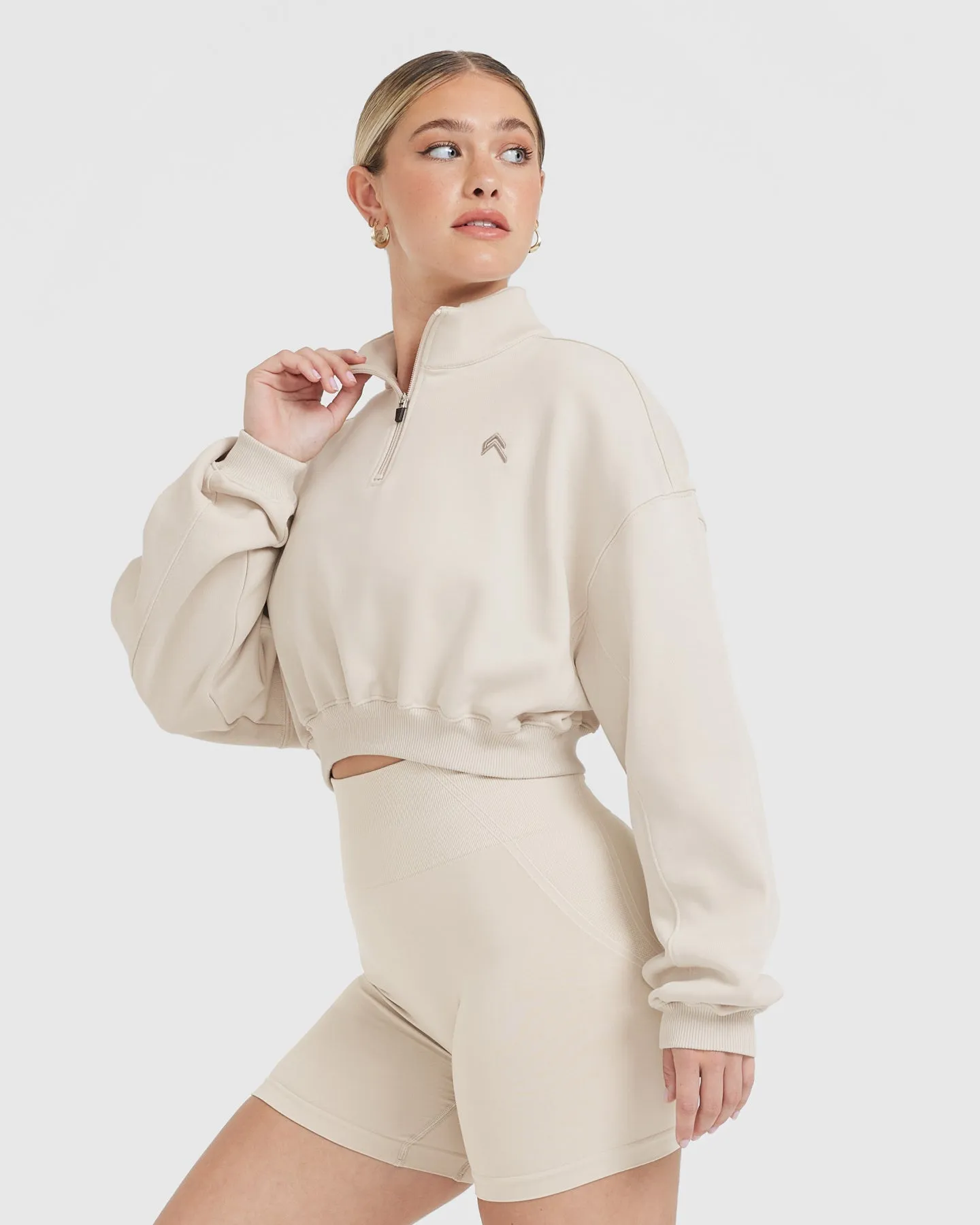 All Day Lightweight Crop 1/4 Zip Sweatshirt | Sand sold by Oner Active product image thumbnail 3