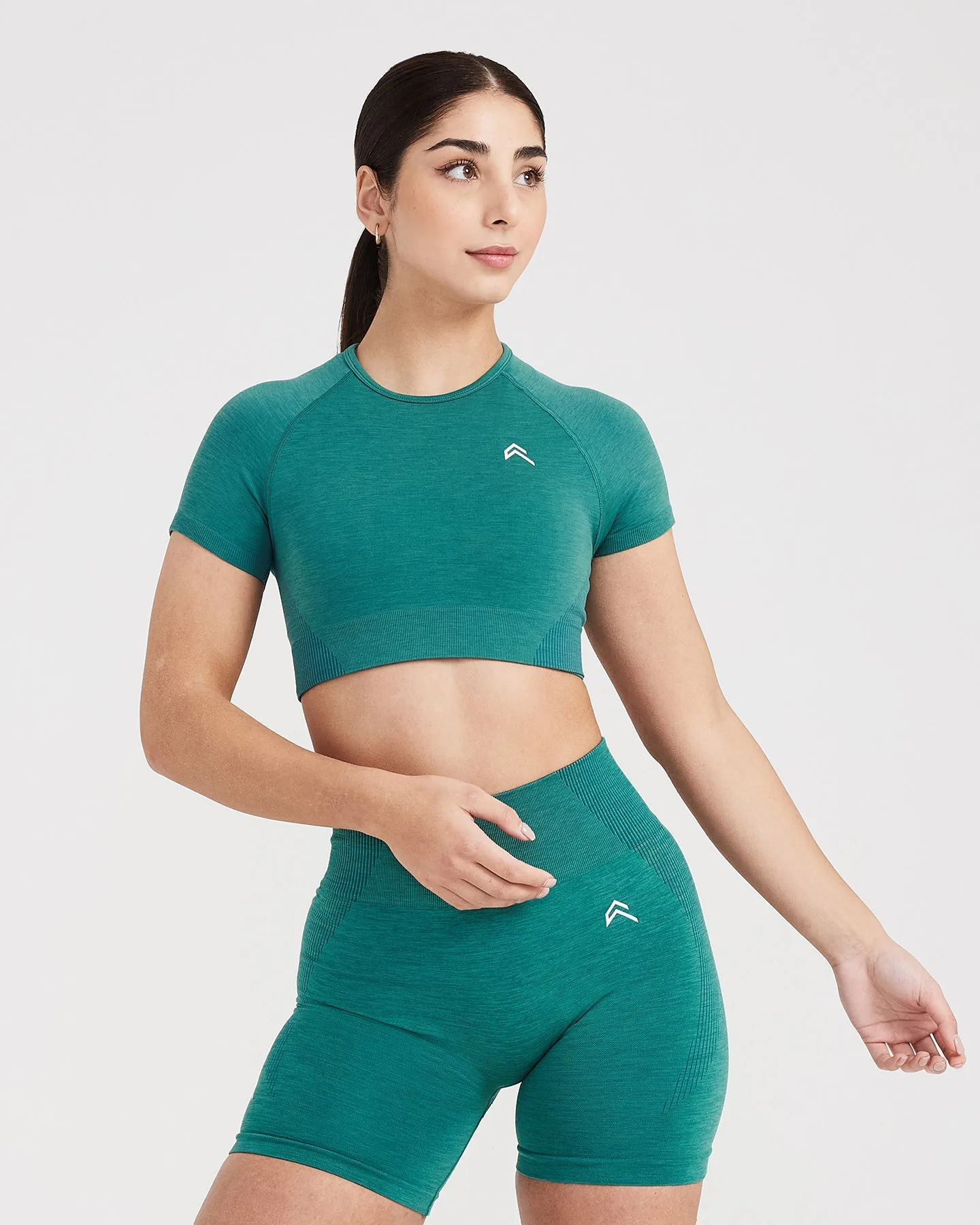 Classic Seamless 2.0 Short Sleeve Crop Top | Mineral Green Marl sold by Oner Active